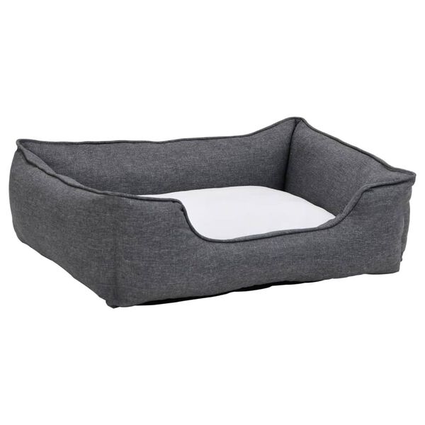 vidaXL Lit pour chiens Gris et blanc 110,5x80,5x26 cm Aspect de lin