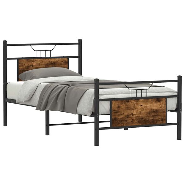 vidaXL Cadre de lit sans matelas ch&ecirc;ne fum&eacute; 75x190cm bois d'ing&eacute;nierie