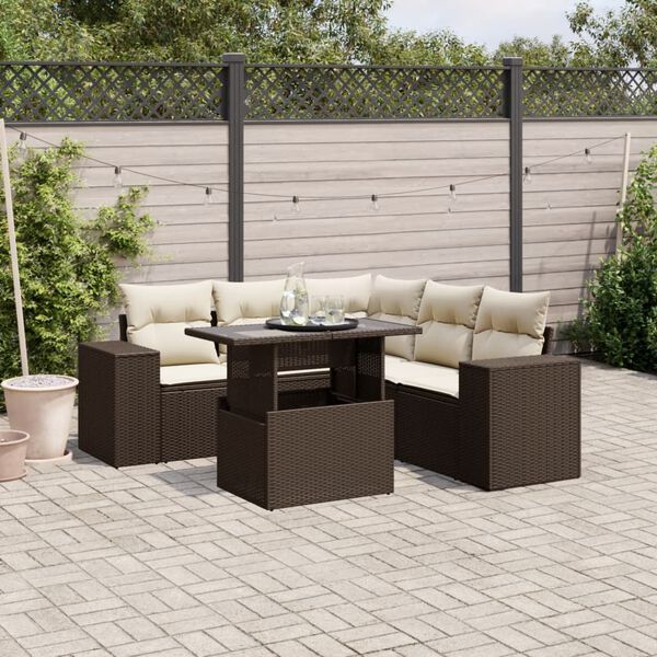 vidaXL Salon de jardin avec coussins 6 pcs marron r&eacute;sine tress&eacute;e
