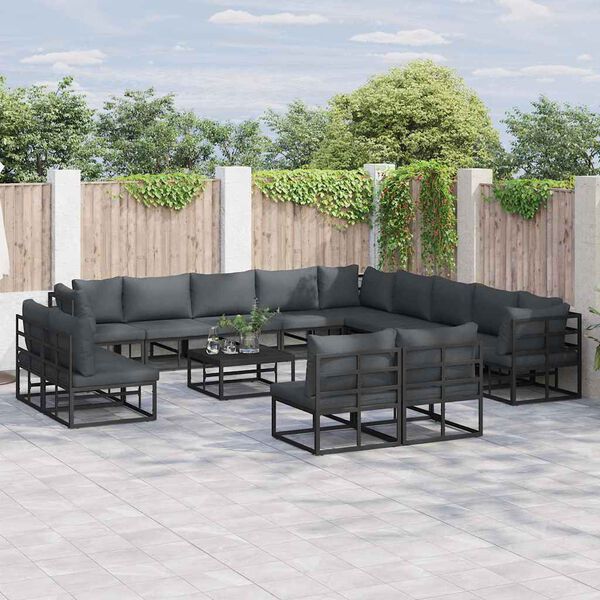 vidaXL Ensemble de canapé de jardin avec coussin 14 pcs Noir Aluminium