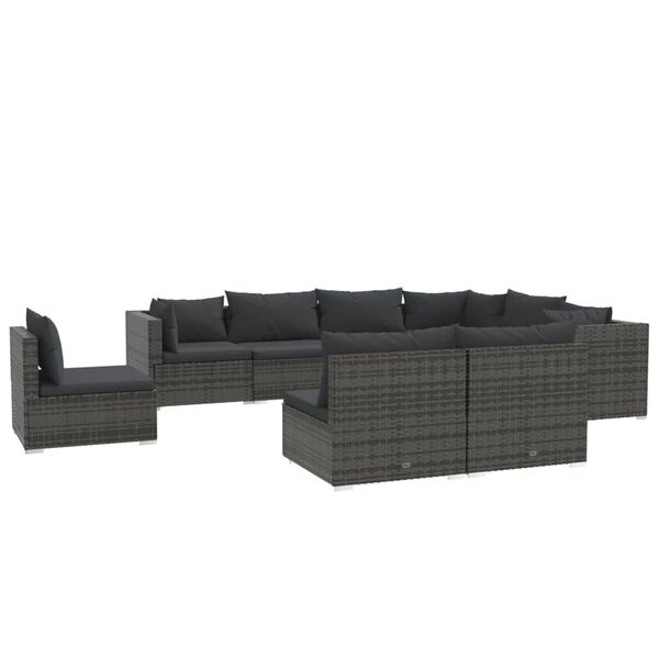vidaXL Salon de jardin 9 pcs avec coussins R&eacute;sine tress&eacute;e Gris