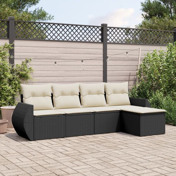 vidaXL Salon de jardin 5 pcs avec coussins noir r&eacute;sine tress&eacute;e