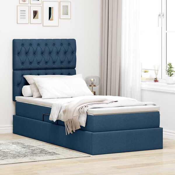 vidaXL Lit avec rangement et matelas Bleu 90 x 200 cm Polyester