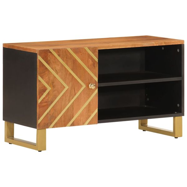 vidaXL Meuble TV marron et noir 80x31,5x46 cm bois massif de manguier