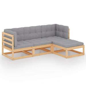 vidaXL Salon de jardin 4 pcs avec coussins Bois de pin massif