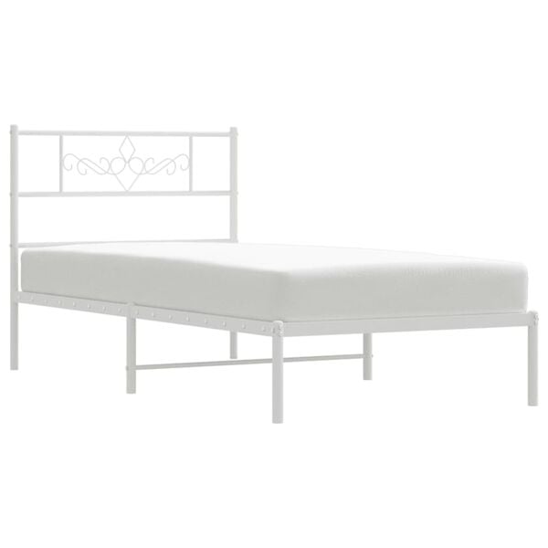 vidaXL Cadre de lit m&eacute;tal sans matelas avec t&ecirc;te de lit blanc 90x190cm