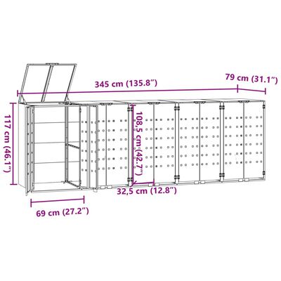 vidaXL Rangement à roulettes pour poubelles pour 5 bacs gris acier