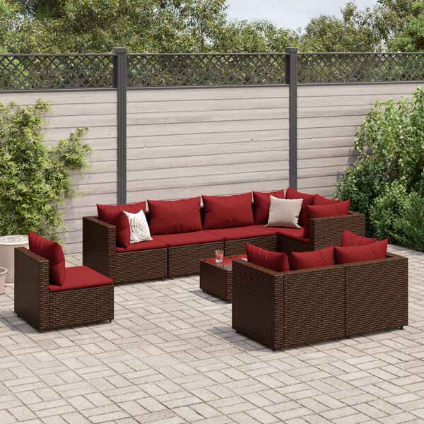vidaXL Salon de jardin avec coussins 8 pcs marron résine tressée