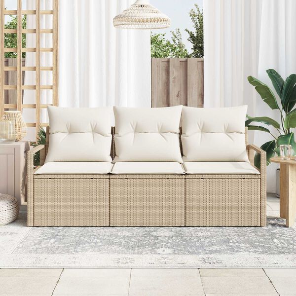 vidaXL Ensemble de canap&eacute; de jardin avec coussin 3 pcs Beige et cr&egrave;me