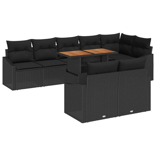 vidaXL Ensemble de canap&eacute; de jardin avec coussin 9 pcs Noir et Marron