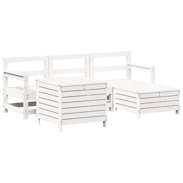vidaXL Salon de jardin 5 pcs blanc bois massif de pin