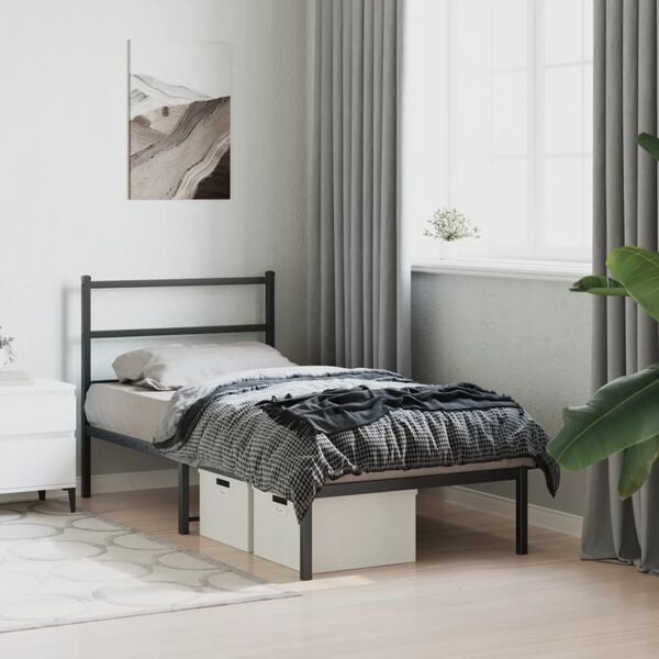 vidaXL Cadre de lit m&eacute;tal sans matelas avec t&ecirc;te de lit noir 90x190 cm
