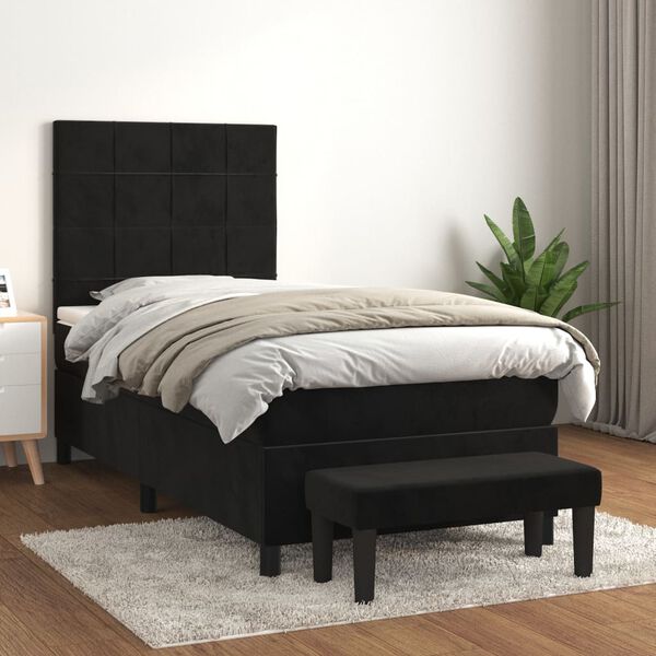 vidaXL Sommier &agrave; lattes de lit avec matelas Noir 90x200 cm Velours
