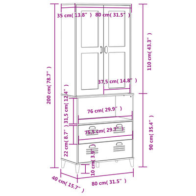 vidaXL Buffet VIKEN noir 80x40x200 cm bois massif de pin