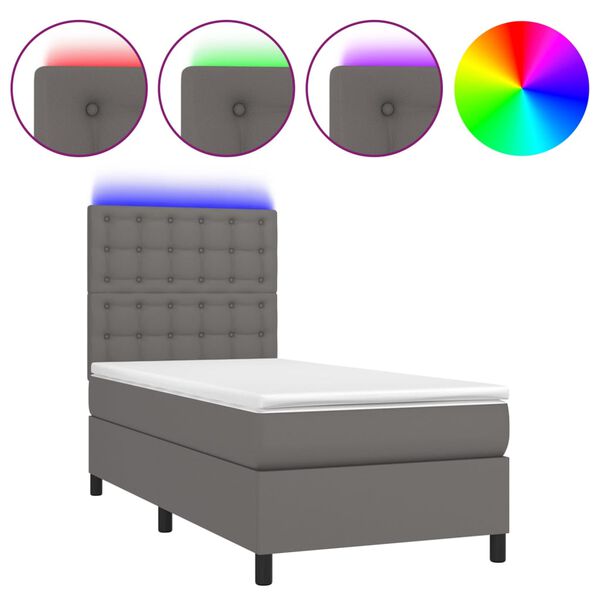 vidaXL Sommier &agrave; lattes de lit avec matelas et LED Gris 90x190 cm