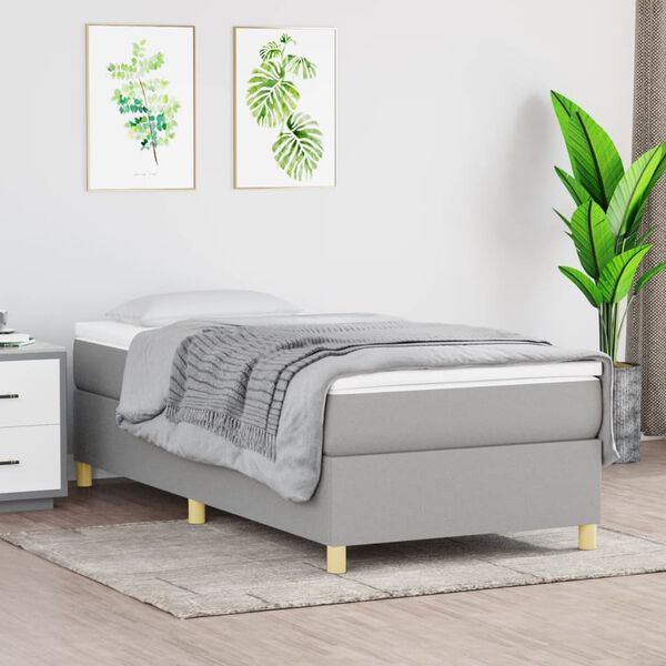 vidaXL Sommier &agrave; lattes de lit et matelas Gris clair 90x190 cm Tissu