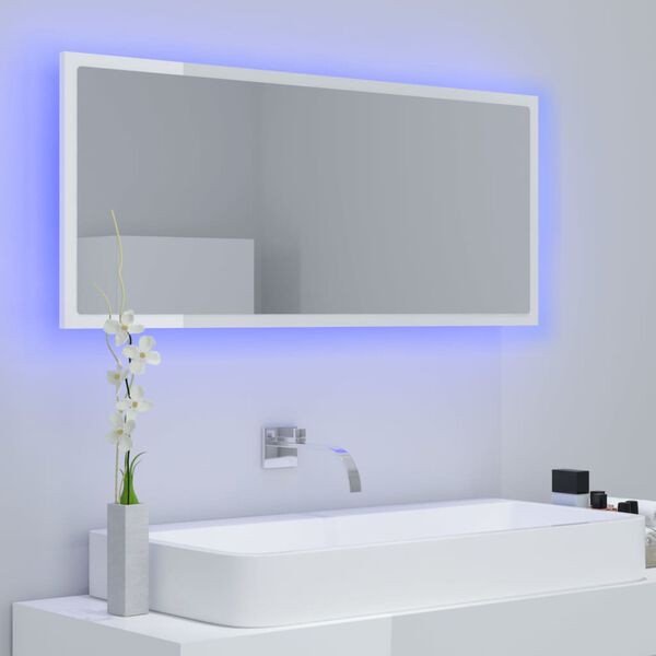 vidaXL Miroir à LED de bain Blanc brillant 100x8,5x37 cm Acrylique