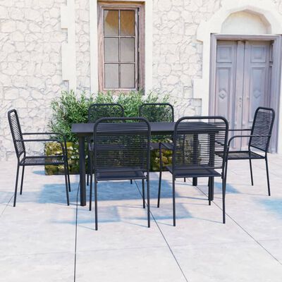 vidaXL Ensemble à manger de jardin 7 pcs noir verre et acier