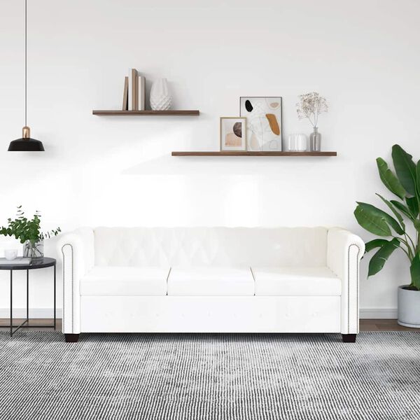 vidaXL Canap&eacute; Chesterfield &agrave; 3 places cuir synth&eacute;tique blanc