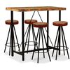 vidaXL Ensemble de bar 5 pcs Bois de r&eacute;cup&eacute;ration Cuir v&eacute;ritable et toile