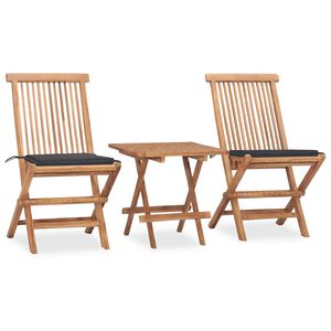 vidaXL Ensemble &agrave; manger d'ext&eacute;rieur pliable avec coussin 3 pcs Teck