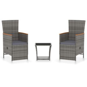 vidaXL Salon de jardin 3 pcs avec coussins R&eacute;sine tress&eacute;e Gris