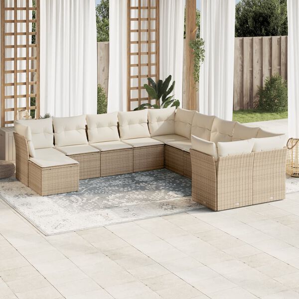 vidaXL Salon de jardin 11 pcs avec coussins beige r&eacute;sine tress&eacute;e