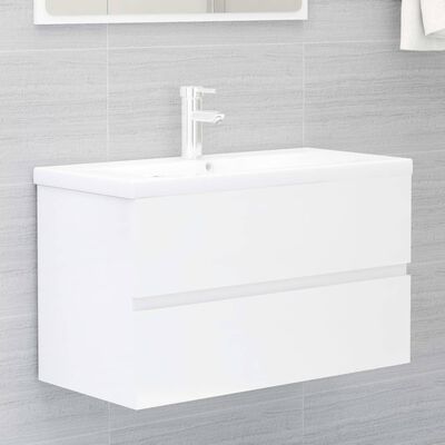 vidaXL Ensemble de meubles de salle de bain Blanc brillant Aggloméré