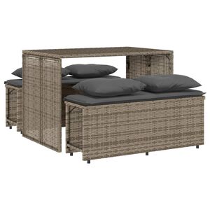 vidaXL Ensemble &agrave; manger de jardin 3 pcs coussins gris r&eacute;sine tress&eacute;e