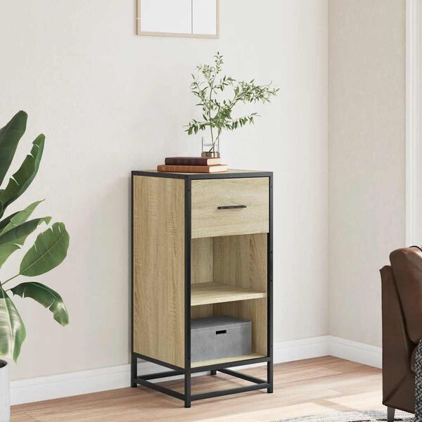 vidaXL Buffet ch&ecirc;ne sonoma 35,5x35x76 cm bois d'ing&eacute;nierie et m&eacute;tal