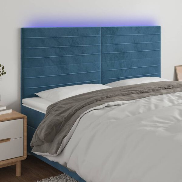 vidaXL T&ecirc;te de lit &agrave; LED Bleu fonc&eacute; 180x5x118/128 cm Velours