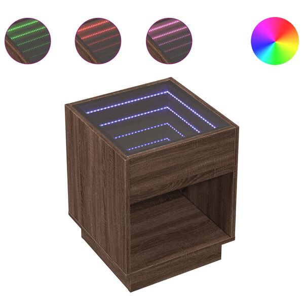 vidaXL Table basse avec LED infini ch&ecirc;ne marron 40x40x50 cm