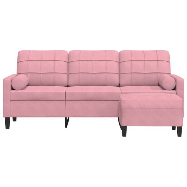 vidaXL Canap&eacute; &agrave; 3 places avec repose-pieds Rose 180 cm Velours