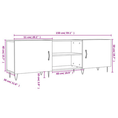 vidaXL Meuble TV noir 150x30x50 cm bois d'ingénierie