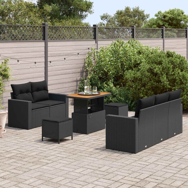 vidaXL Ensemble de canap&eacute; de jardin avec coussin 8 pcs Noir polyrotin