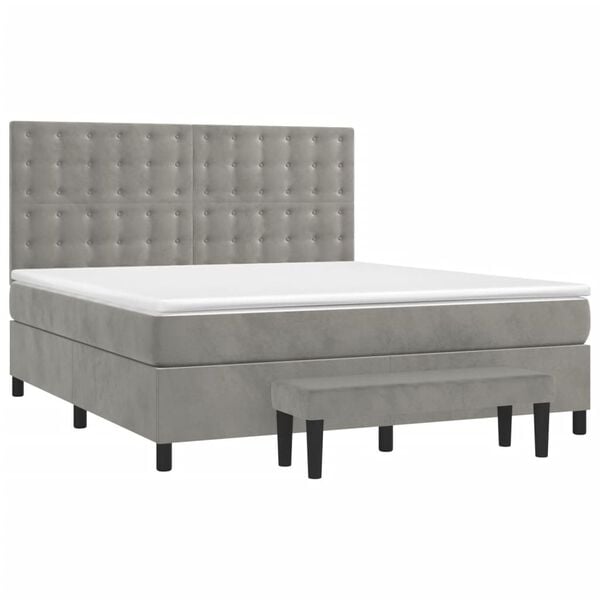 vidaXL Sommier &agrave; lattes de lit et matelas Gris clair 160x200cm Velours