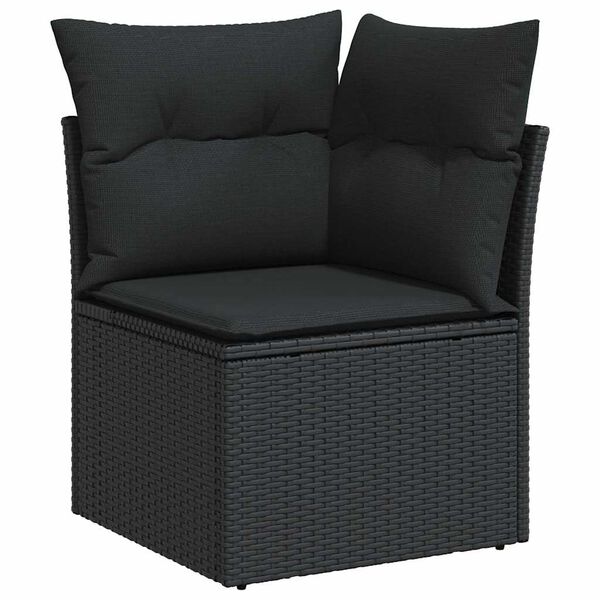 vidaXL Salon de jardin avec coussins 8 pcs noir r&eacute;sine tress&eacute;e acacia