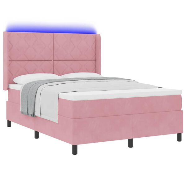 vidaXL Lit &agrave; Ressorts avec Matelas LED Rose 140 x 200 cm Velours