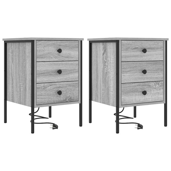 vidaXL Cabinet de chevet avec tiroir 2 pcs Gris Sonoma 42 x 41 x 61 cm