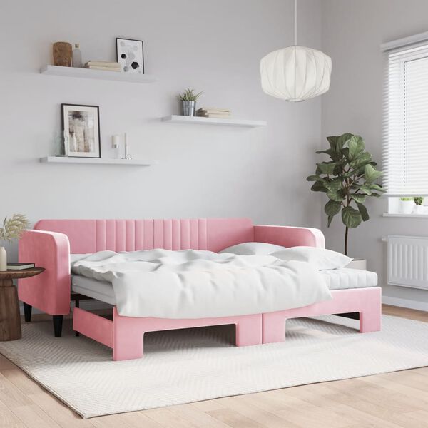 vidaXL Lit de jour avec gigogne et matelas rose 90x200 cm velours