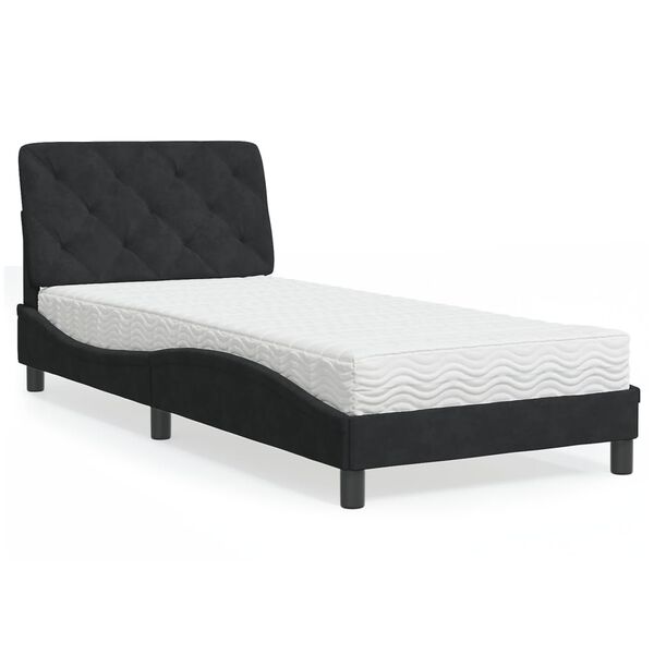 vidaXL Lit avec matelas noir 90x200 cm velours