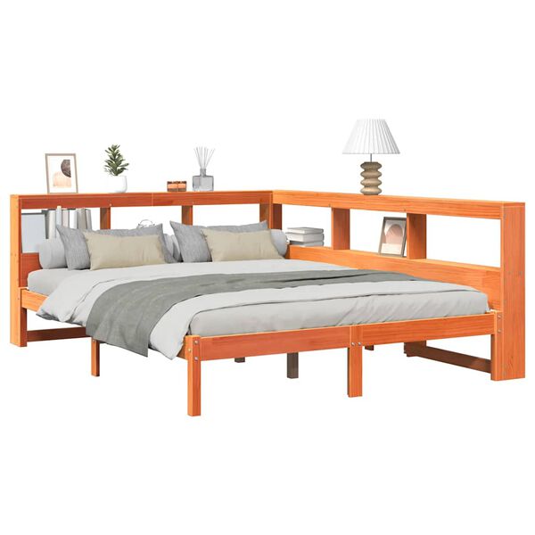 vidaXL Lit biblioth&egrave;que sans matelas cire marron 160x200 cm pin massif