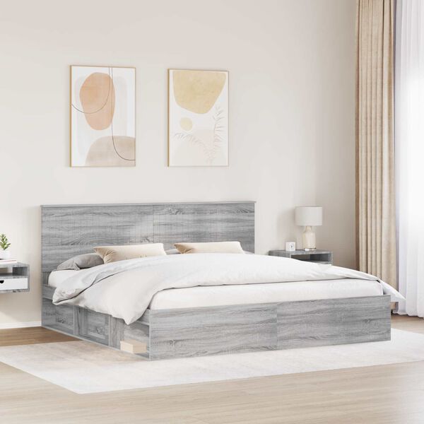 vidaXL Cadre de lit Gris Sonoma 200 x 200 cm Bois de pin massif