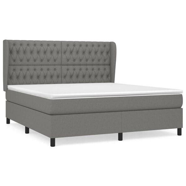 vidaXL Sommier &agrave; lattes de lit avec matelas Gris fonc&eacute; 180x200cm Tissu