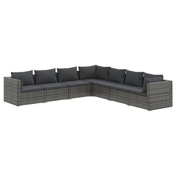 vidaXL Salon de jardin 7 pcs avec coussins Résine tressée Gris