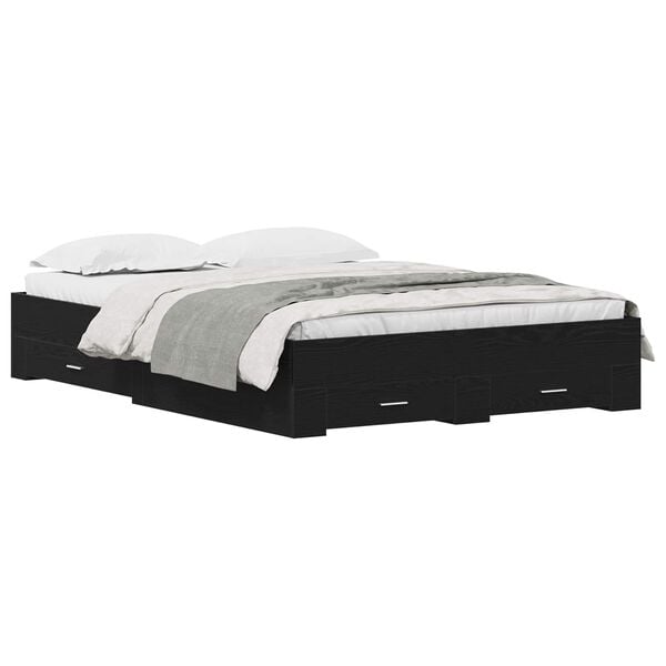 vidaXL Cadre de lit Ch&ecirc;ne noir 140 x 200 cm Bois d'ing&eacute;nierie