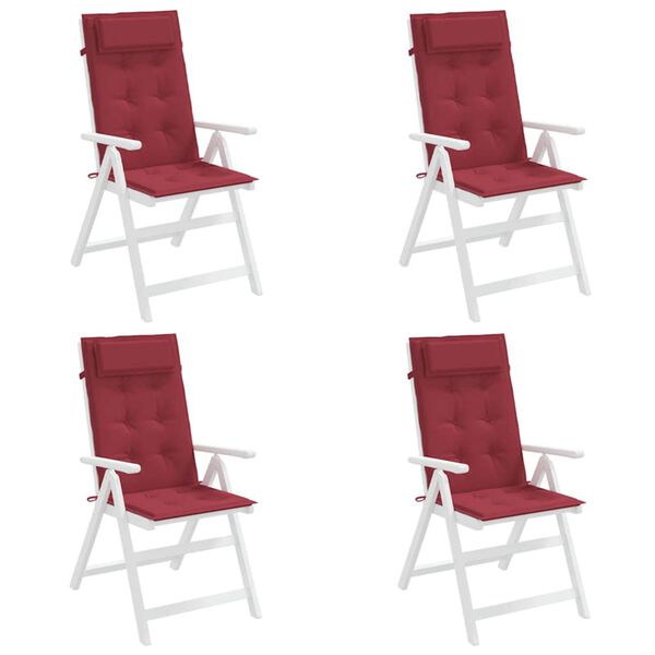 vidaXL Coussins de chaise &agrave; dossier haut lot de 4 rouge bordeaux