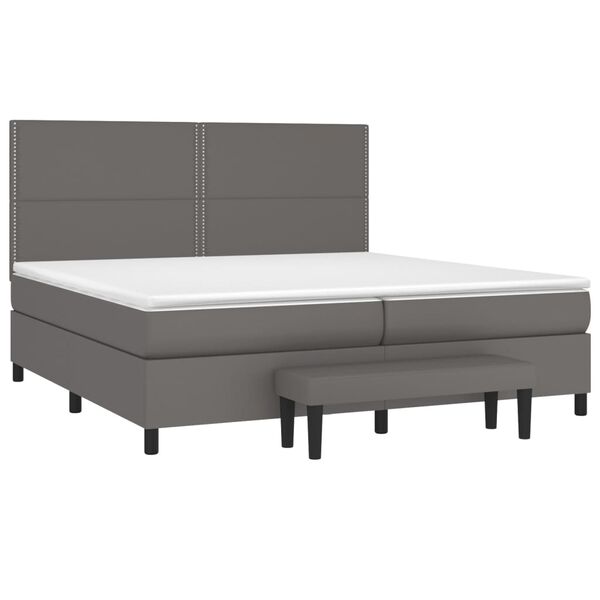 vidaXL Sommier &agrave; lattes de lit avec matelas Gris 200x200 cm Similicuir
