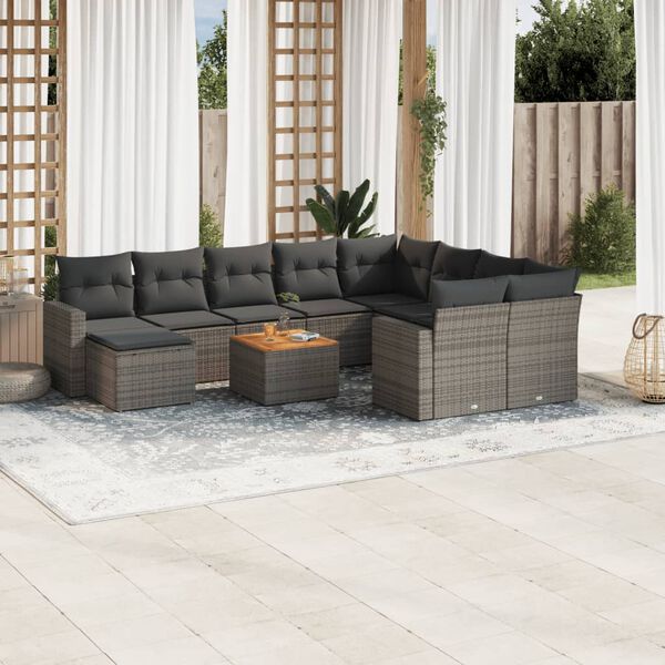 vidaXL Salon de jardin 11 pcs avec coussins gris r&eacute;sine tress&eacute;e