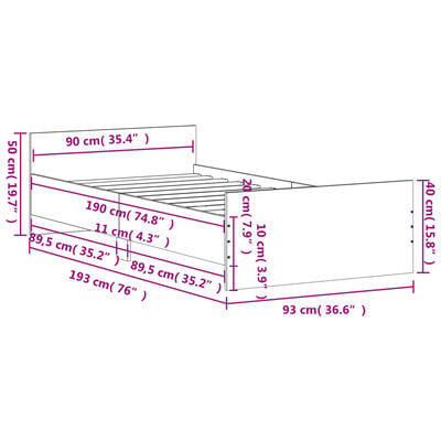 vidaXL Cadre de lit sans matelas noir 90x190 cm bois ingénierie